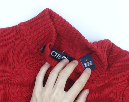Chaps Men’s Red Cotton Cable-Knit Henley Jumper Size M