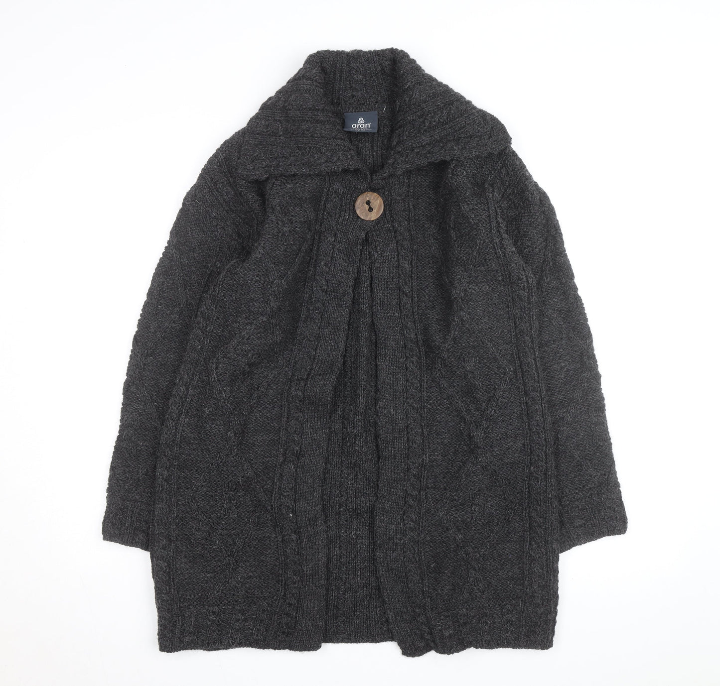 Aran Woollen Mills Men's Grey Wool Cable Knit Cardigan S
