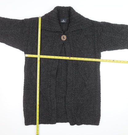 Aran Woollen Mills Men's Grey Wool Cable Knit Cardigan S