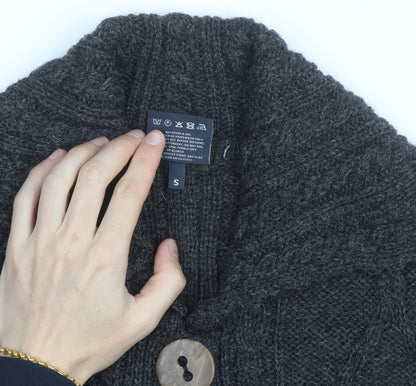 Aran Woollen Mills Men's Grey Wool Cable Knit Cardigan S