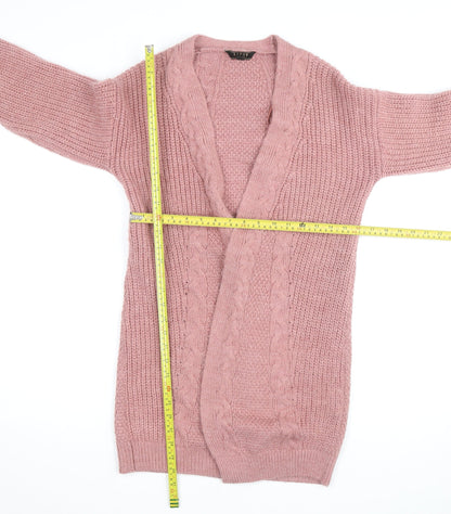 Lipsy Women Pink Cable-Knit Long Sleeve Open Cardigan Size 6
