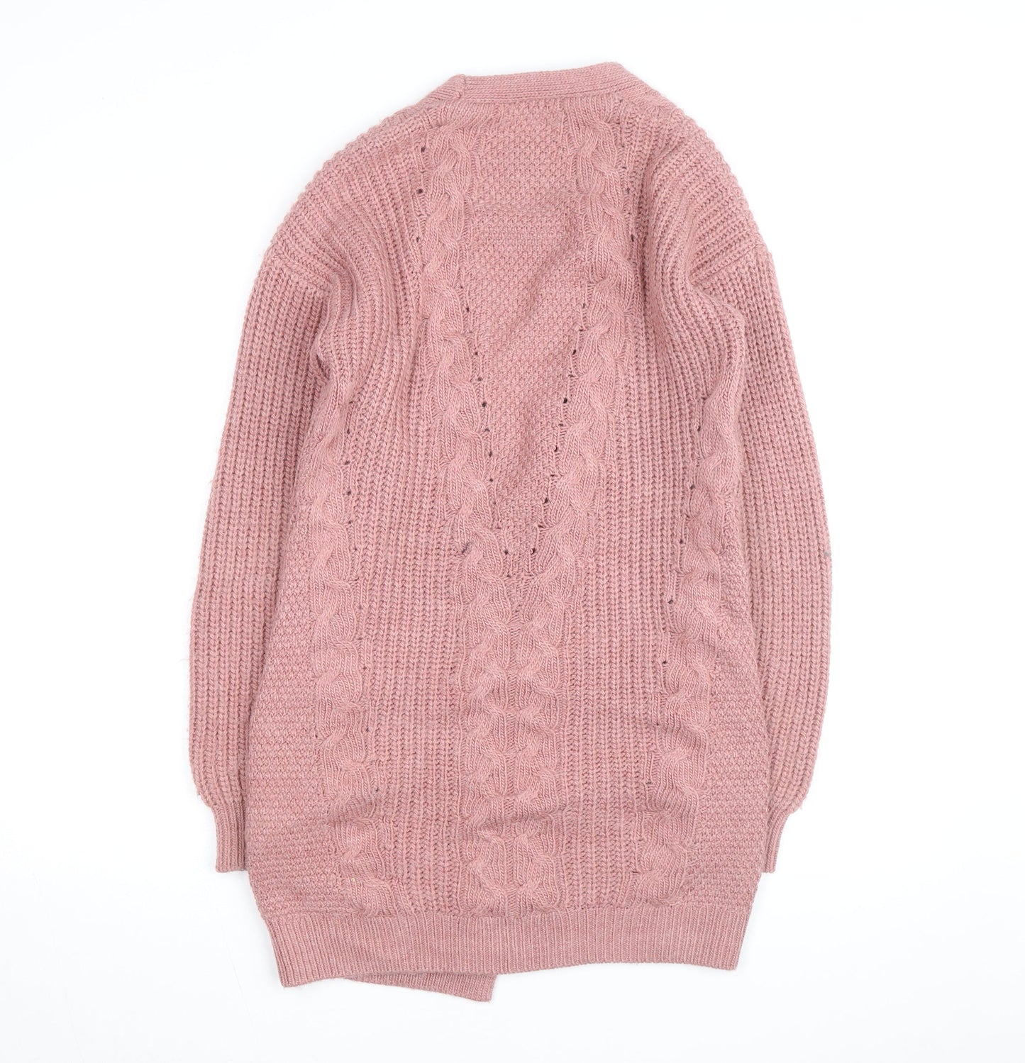 Lipsy Women Pink Cable-Knit Long Sleeve Open Cardigan Size 6