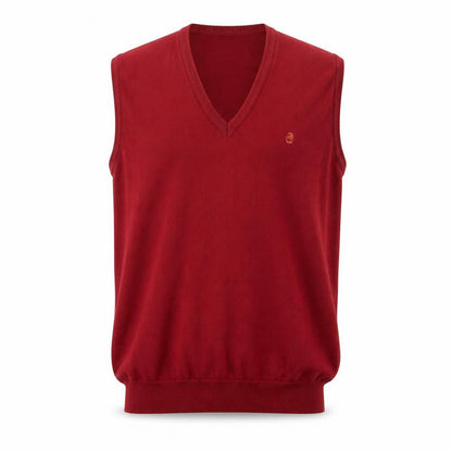 Courrèges Men Red Wool V-Neck Sleeveless Vest L Classic Knit