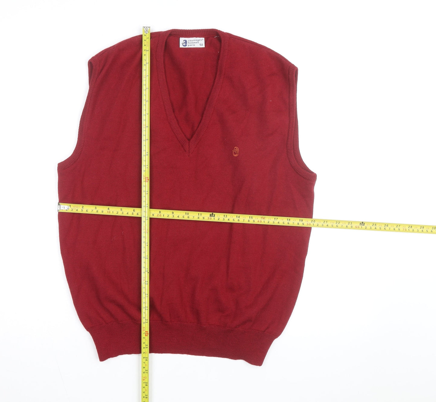 Courrèges Men Red Wool V-Neck Sleeveless Vest L Classic Knit