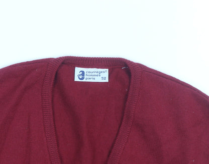Courrèges Men Red Wool V-Neck Sleeveless Vest L Classic Knit