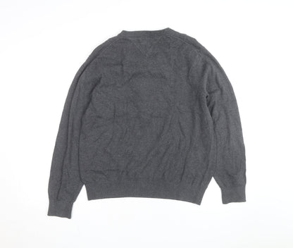 Tommy Hilfiger Men's Grey V-Neck Cotton Jumper Size M