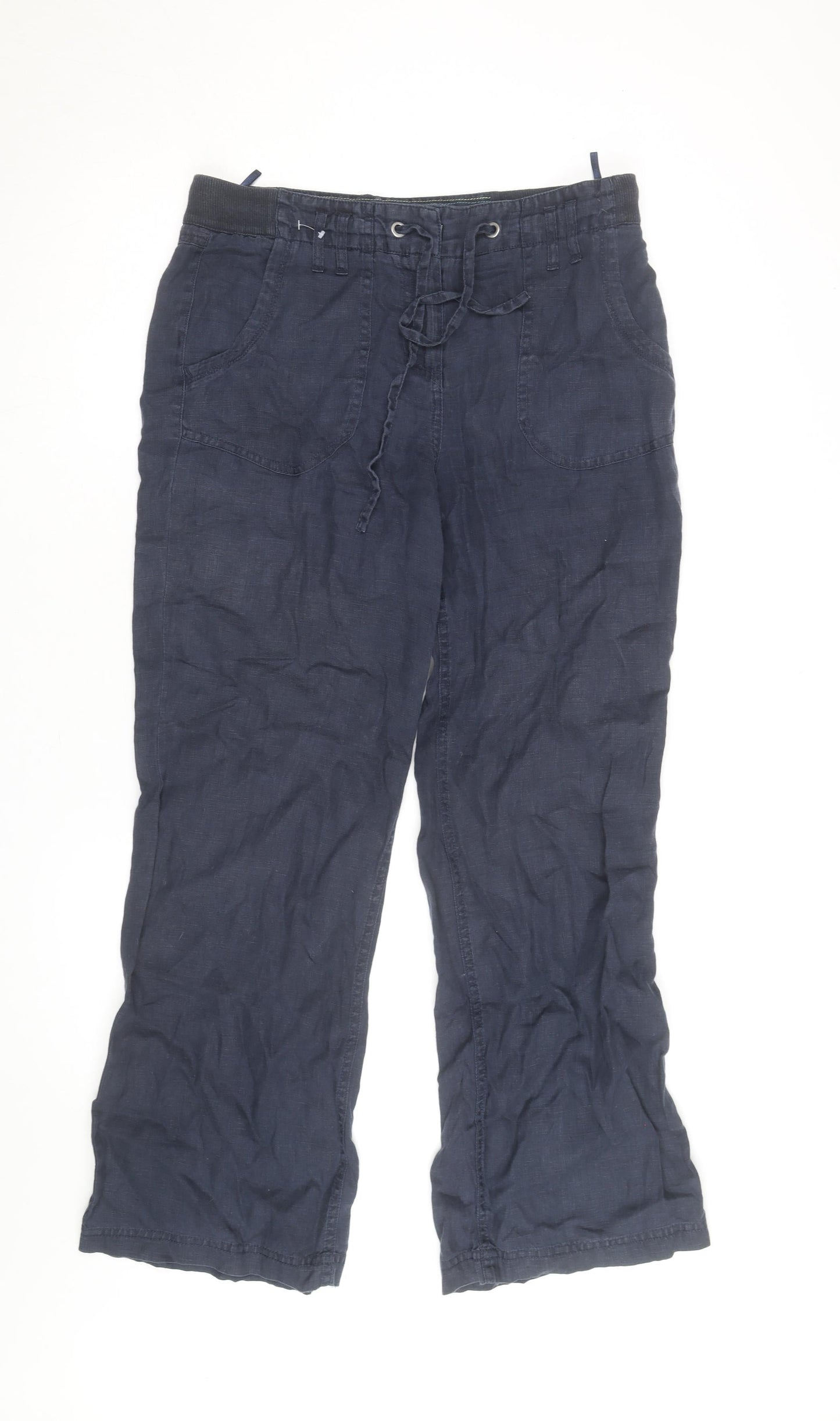 Per Una Women’s Blue Linen Cargo Trousers Size 12 Regular Fit