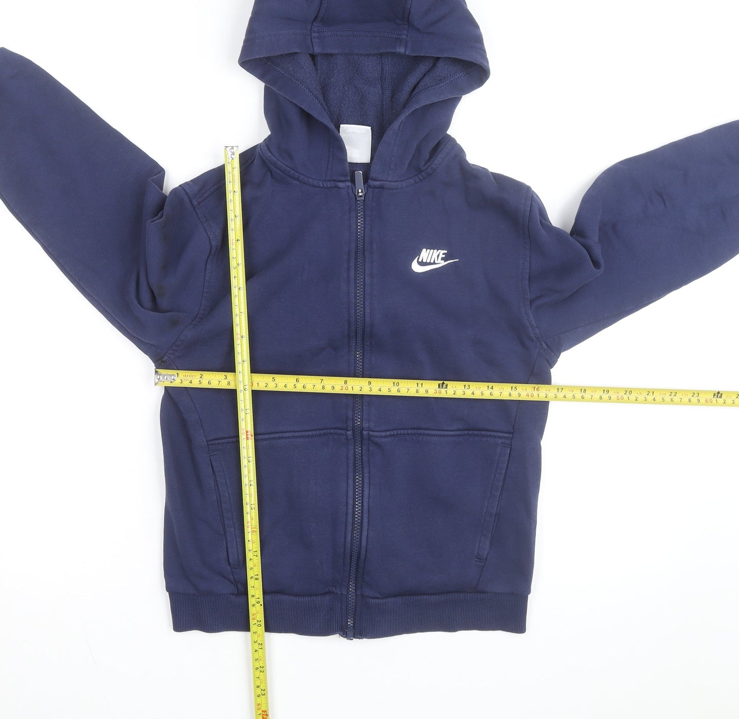 Nike Boys Navy Blue Full Zip Hoodie - Size L (147-158 cm) Cotton Blend