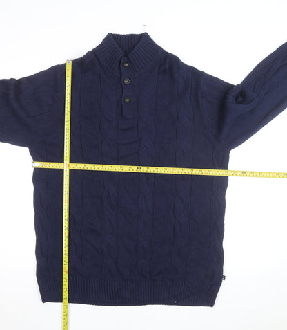 Chaps Men's Blue Cotton Cable-Knit Henley Jumper 2XL