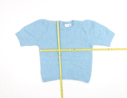 Vila Women Blue Short Sleeve Crew Neck Knit Pullover Jumper Size S