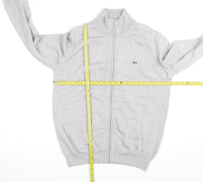 Lacoste Men’s Grey Wool Full Zip Jumper L High Neck Classic Knit
