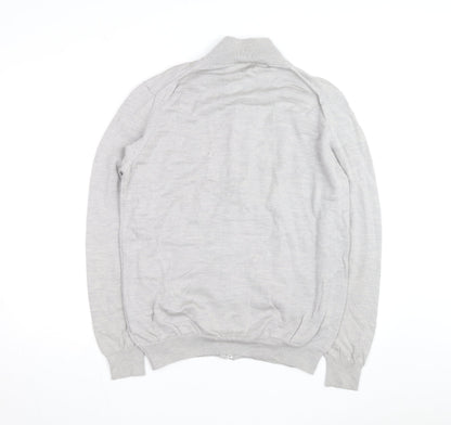 Lacoste Men’s Grey Wool Full Zip Jumper L High Neck Classic Knit