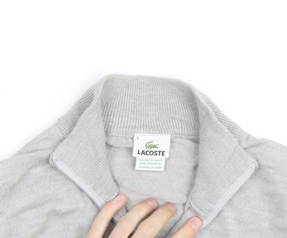 Lacoste Men’s Grey Wool Full Zip Jumper L High Neck Classic Knit
