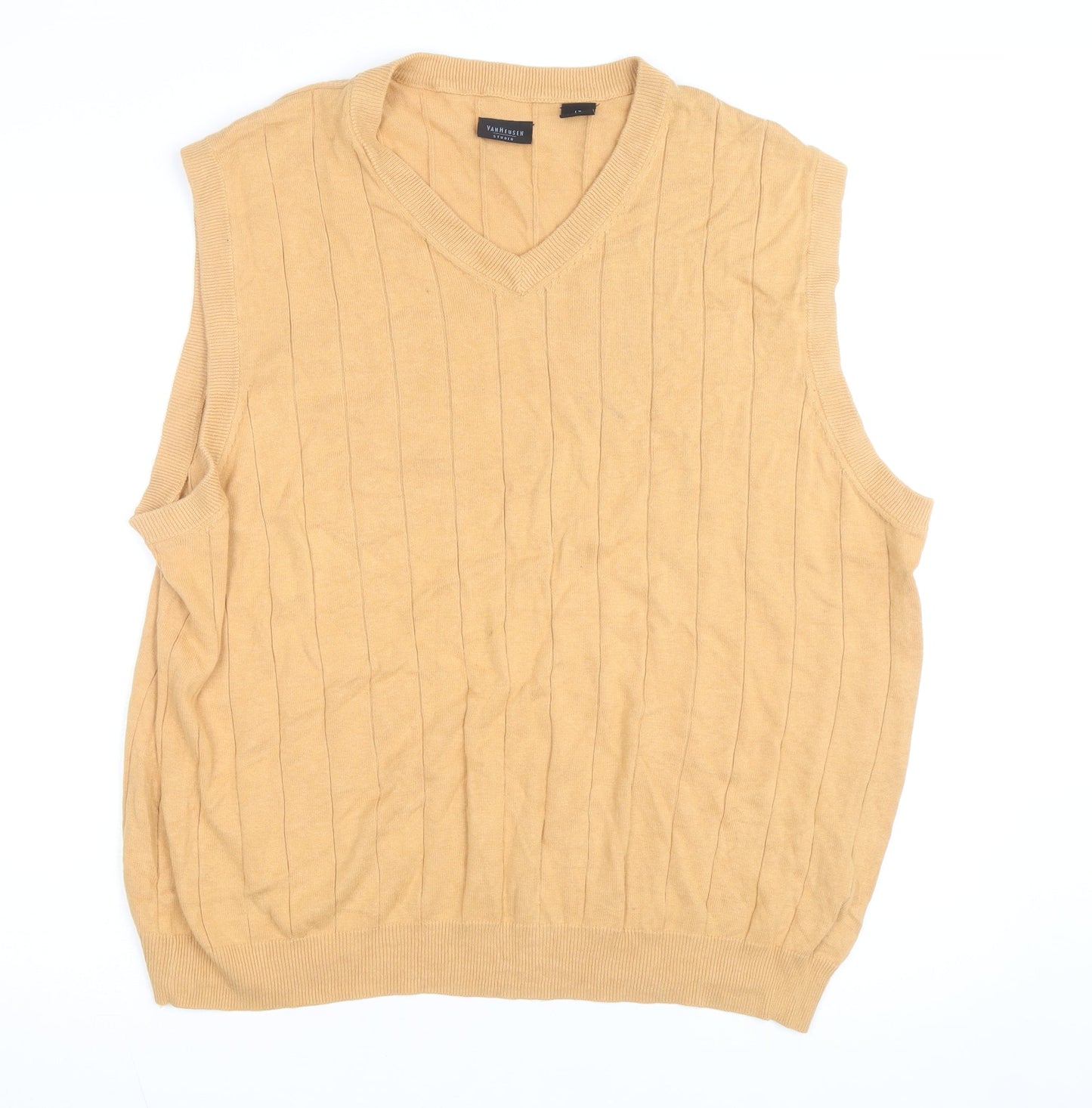 Van Heusen Men Beige Cotton V-Neck Sleeveless Jumper Vest XL