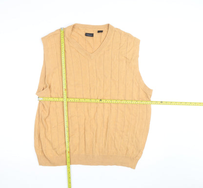 Van Heusen Men Beige Cotton V-Neck Sleeveless Jumper Vest XL