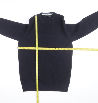 Marks and Spencer Men's Blue Cotton Blend Crew Neck Jumper Size S