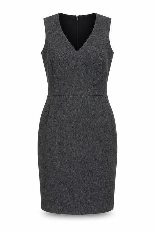 Front view of L.K. Bennett Women's Grey Wool Sheath Work Dress, size 8