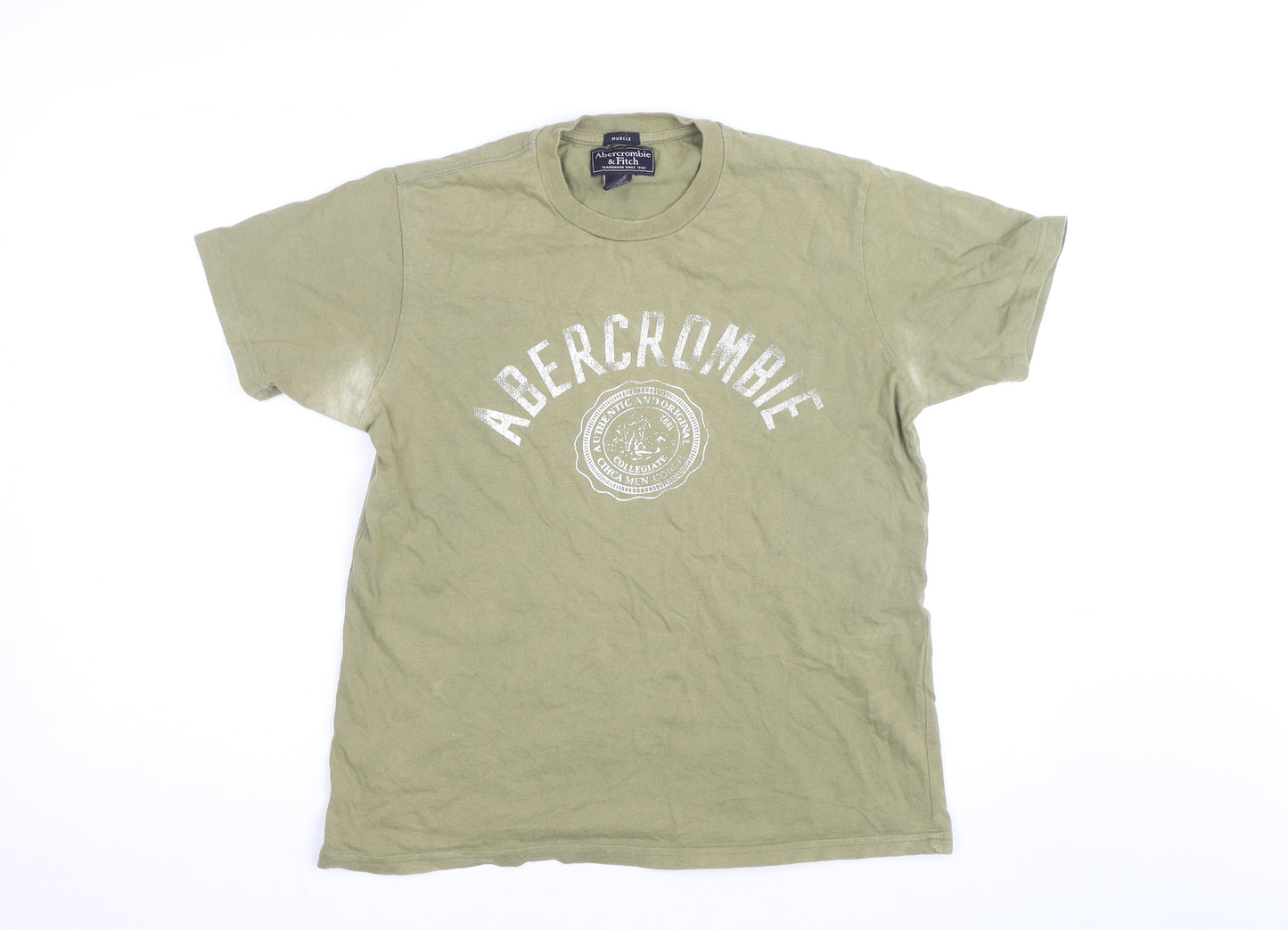Abercrombie & Fitch Men's Green Crew Neck Graphic T-Shirt Size S