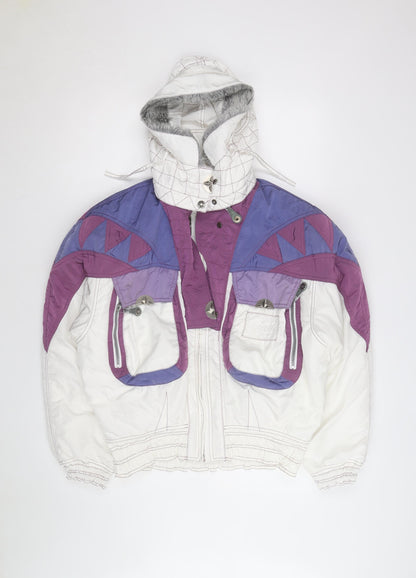 Chervo Men's White Purple Ski Jacket Size 42 Hooded Retro Winter Coat
