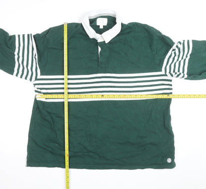 Marks and Spencer Mens Green Striped Rugby Shirt 2XL Long Sleeve Cotton