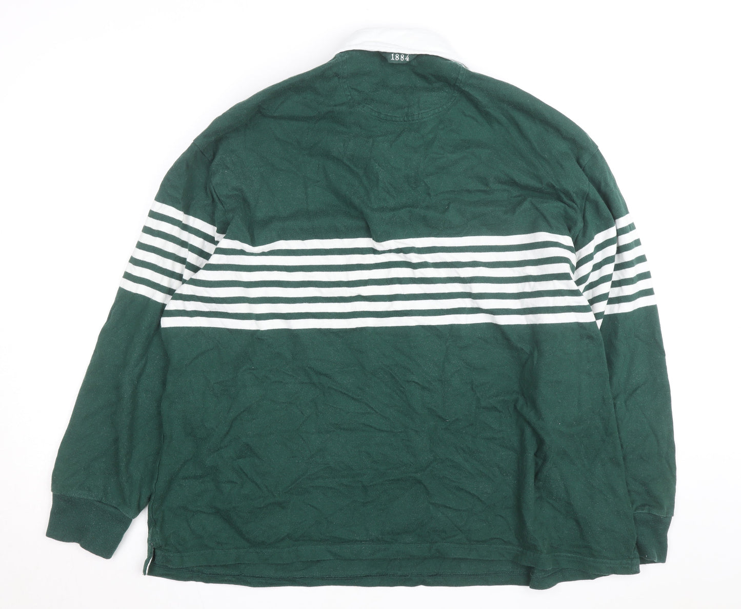Marks and Spencer Mens Green Striped Rugby Shirt 2XL Long Sleeve Cotton
