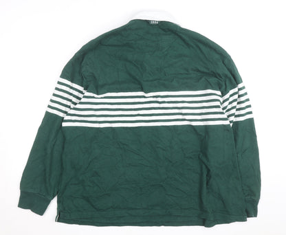 Marks and Spencer Mens Green Striped Rugby Shirt 2XL Long Sleeve Cotton