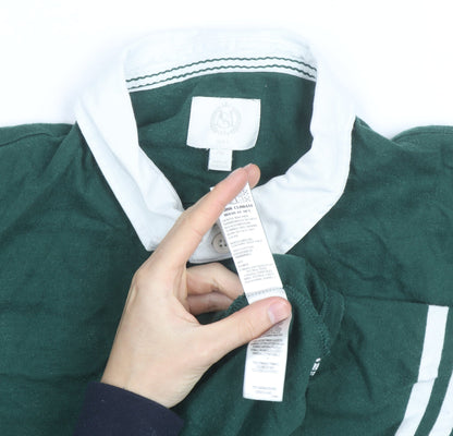 Marks and Spencer Mens Green Striped Rugby Shirt 2XL Long Sleeve Cotton