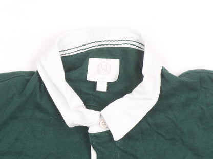 Marks and Spencer Mens Green Striped Rugby Shirt 2XL Long Sleeve Cotton