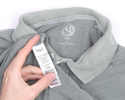 Marks and Spencer Men's Green Cotton Polo Shirt Size M Regular Fit