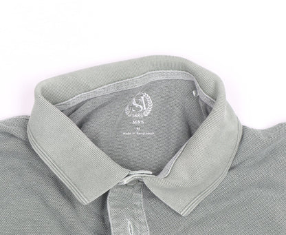Marks and Spencer Men's Green Cotton Polo Shirt Size M Regular Fit