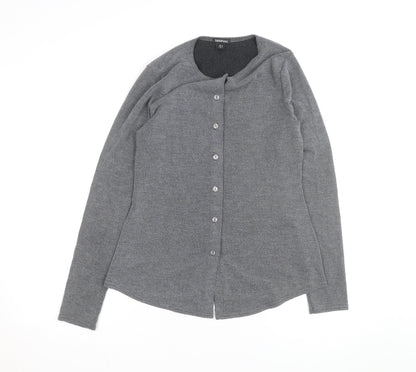 Boohoo Women Grey Knit V-Neck Long Sleeve Button Cardigan Size 14