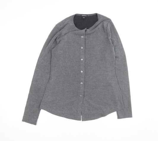 Boohoo Women Grey Knit V-Neck Long Sleeve Button Cardigan Size 14