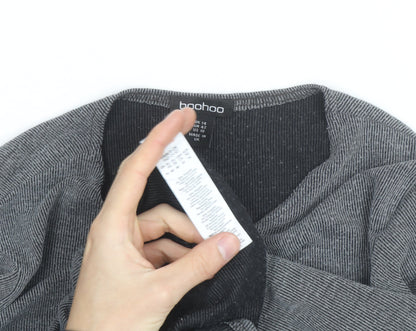 Boohoo Women Grey Knit V-Neck Long Sleeve Button Cardigan Size 14