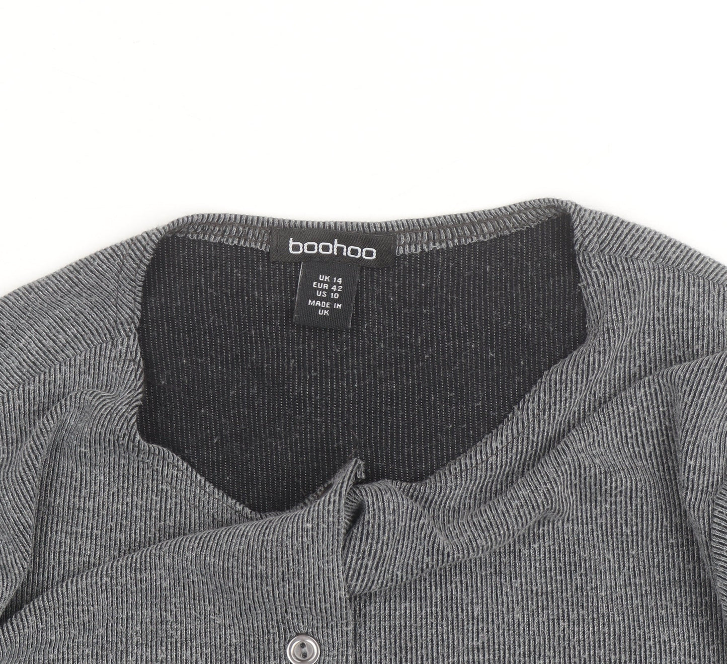Boohoo Women Grey Knit V-Neck Long Sleeve Button Cardigan Size 14