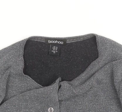 Boohoo Women Grey Knit V-Neck Long Sleeve Button Cardigan Size 14