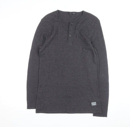Livergy Men Grey Waffle-Knit Henley Jumper Size L