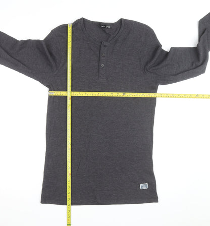 Livergy Men Grey Waffle-Knit Henley Jumper Size L