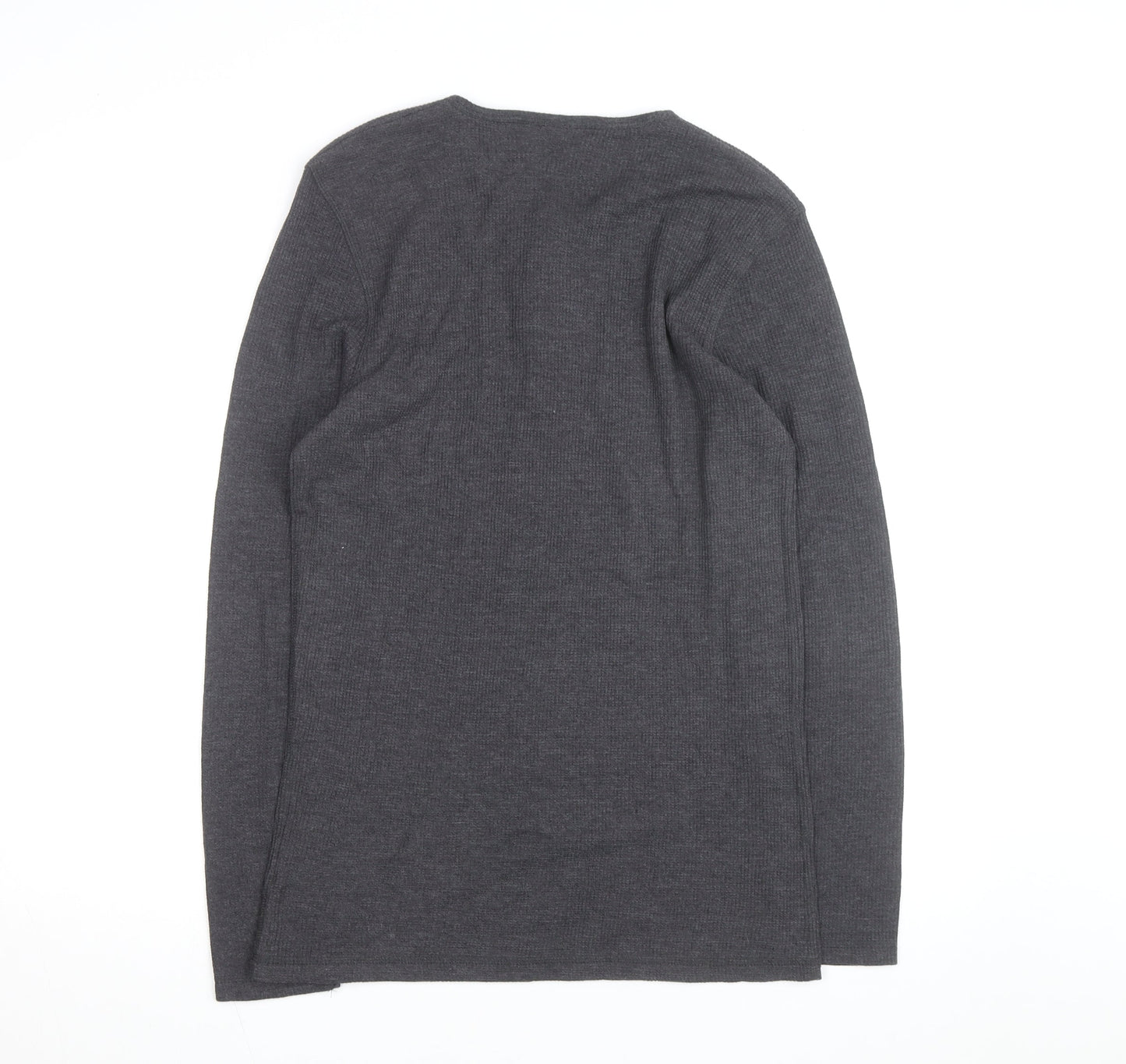 Livergy Men Grey Waffle-Knit Henley Jumper Size L