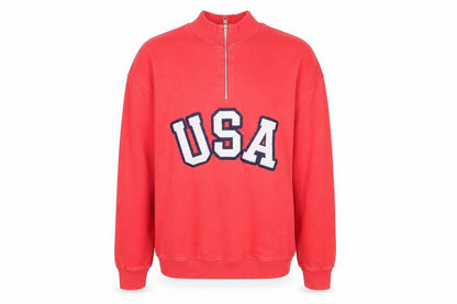 Zara Men Red 1/2 Zip USA Logo Sweatshirt Size L