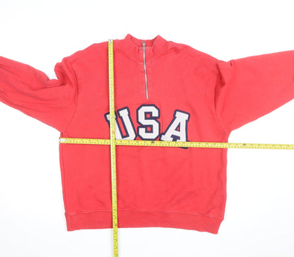 ZARA Men Red 1/2 Zip USA Logo Sweatshirt Size L