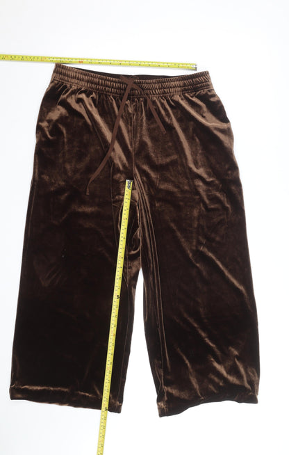 Uniqlo Women Brown Velvet Wide-Leg Trousers Size M Elastic Waist