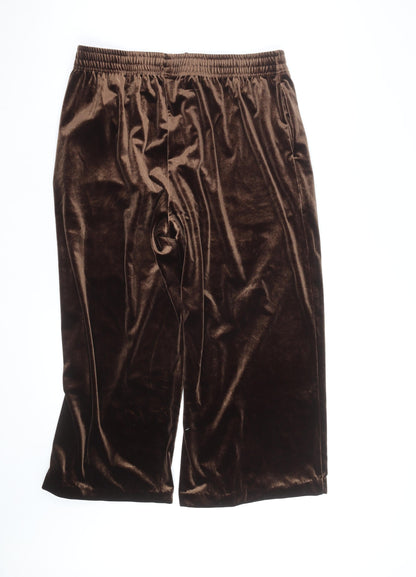 Uniqlo Women Brown Velvet Wide-Leg Trousers Size M Elastic Waist