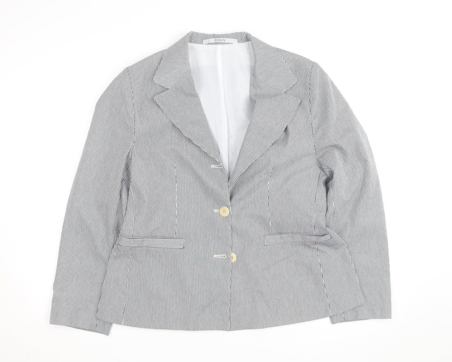 PANAN Women's Grey Striped Cotton Blend Single-Breasted Blazer Size 14