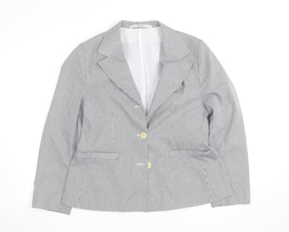 PANAN Women's Grey Striped Cotton Blend Single-Breasted Blazer Size 14