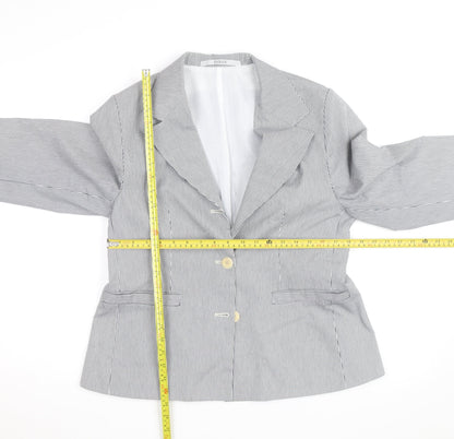 PANAN Women's Grey Striped Cotton Blend Single-Breasted Blazer Size 14