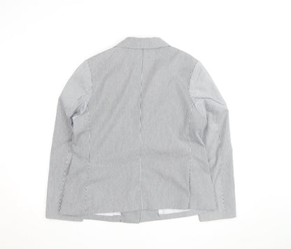 PANAN Women's Grey Striped Cotton Blend Single-Breasted Blazer Size 14