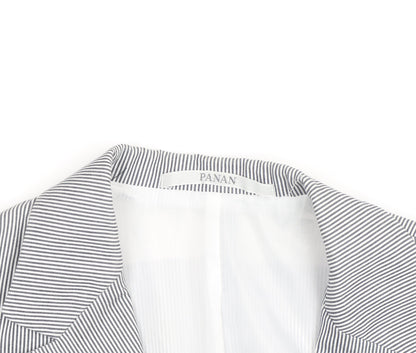 PANAN Women's Grey Striped Cotton Blend Single-Breasted Blazer Size 14