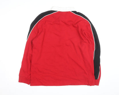 Welsh Rugby Union Men's Red Long Sleeve Cotton Rugby Shirt L