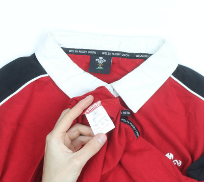 Welsh Rugby Union Men's Red Long Sleeve Cotton Rugby Shirt L