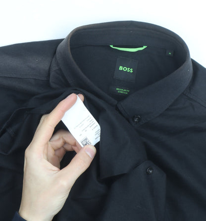 BOSS Mens Black Regular Fit Stretch Polo Shirt Size M